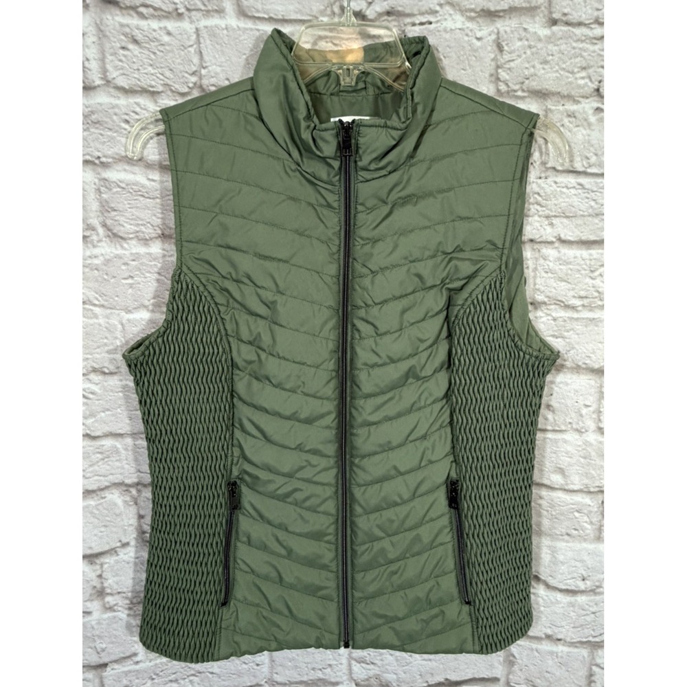 Christopher and Banks Green Quilted Vest Womens XL Elastic Panels Pockets Zipper